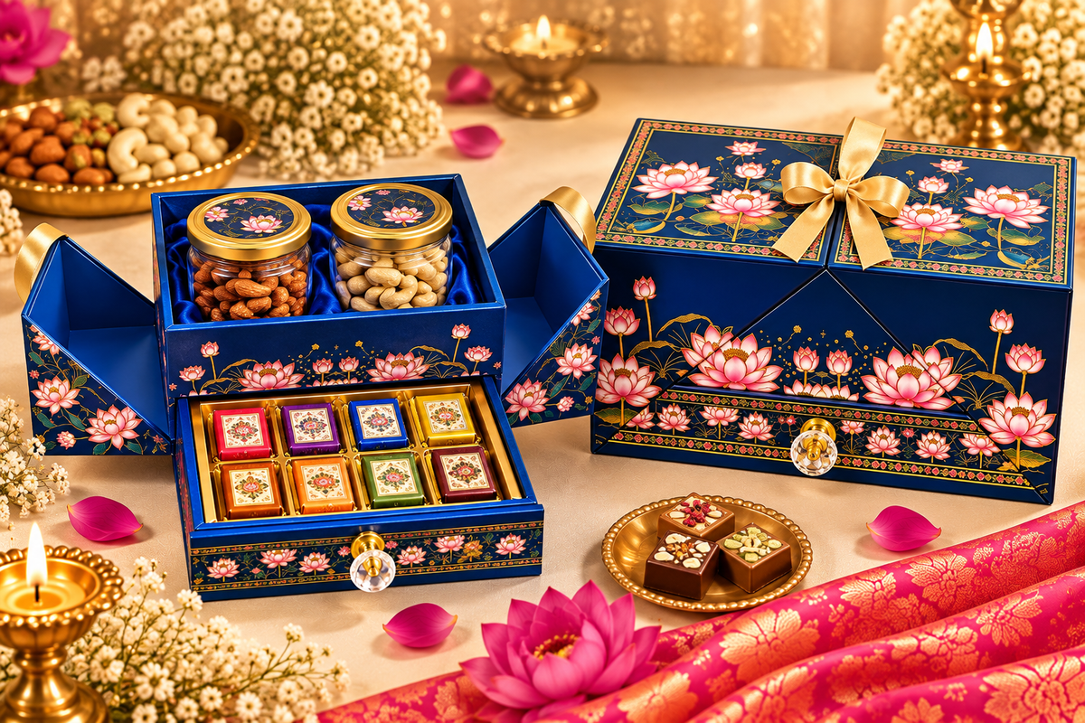Amora Signature Diwali Gift Box – AS22 (Dry Fruits Jars & Chocolates)