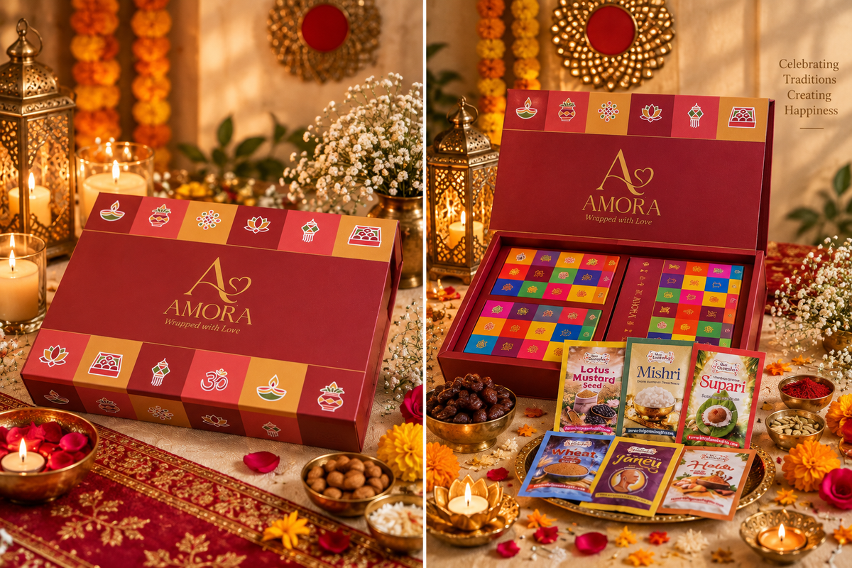 Amora Bliss Diwali Gift Hamper – AB06 (Pooja Essentials, Idols & Almonds)