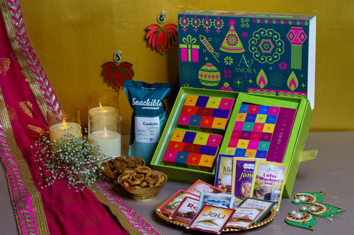 Amora Bliss Diwali Gift Hamper – AB09 (Pooja Essentials, Coffee Cookies & Bhakarwadi)