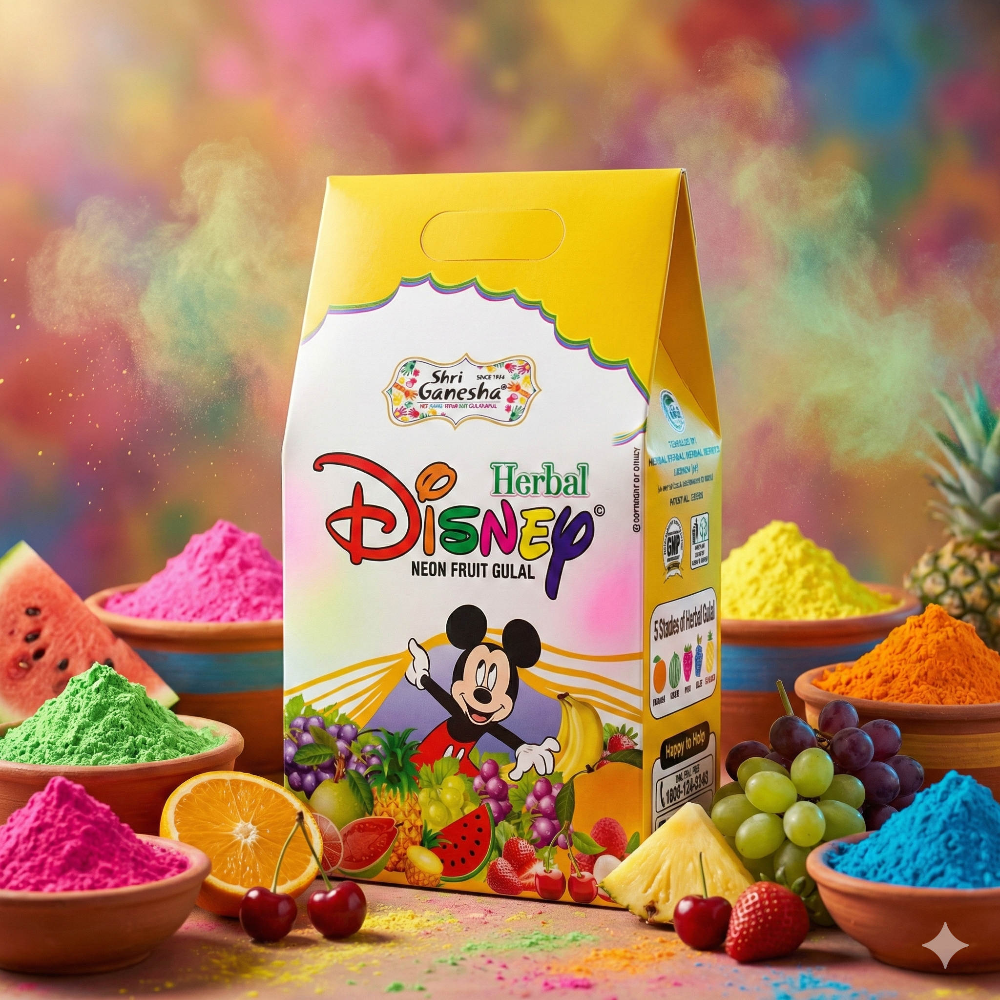 Disney Herbal Neon Fruit Organic Gulal 5 Pack Box