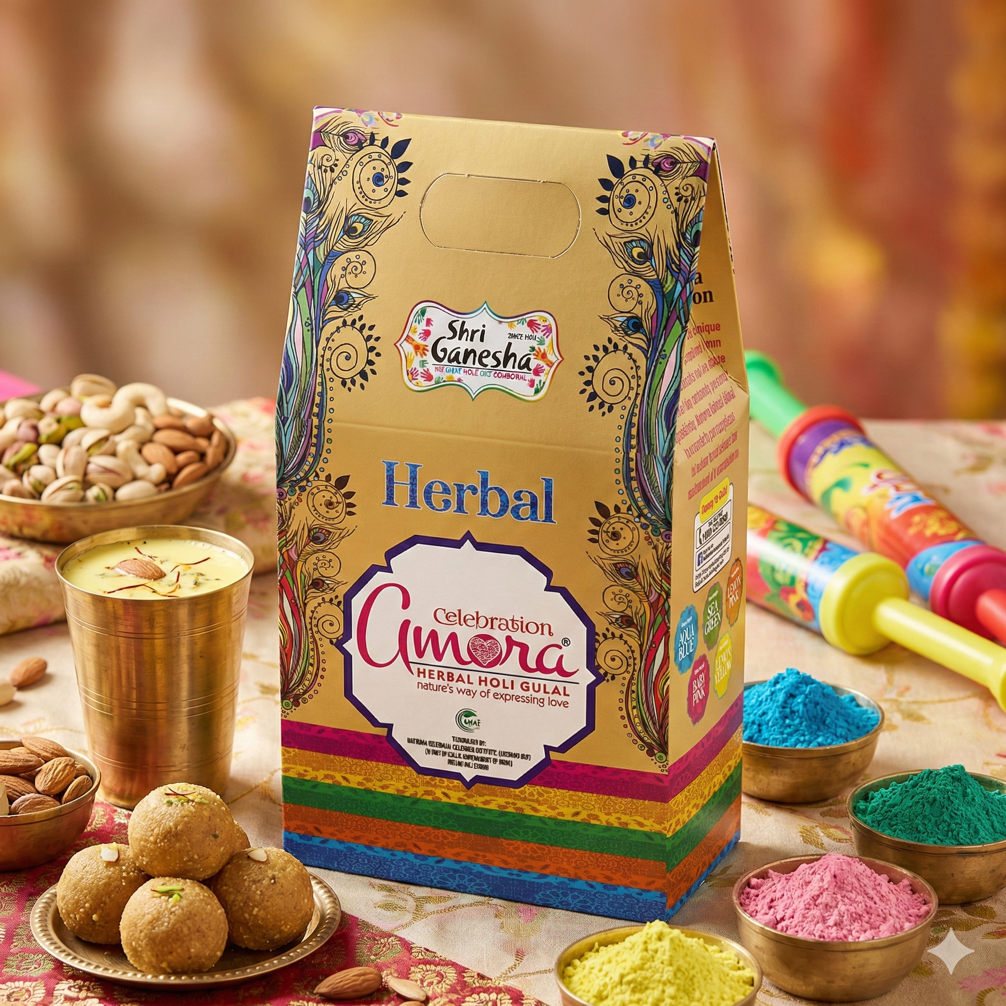 Amora Celebration Herbal Holi Gulal 5 Pack Box