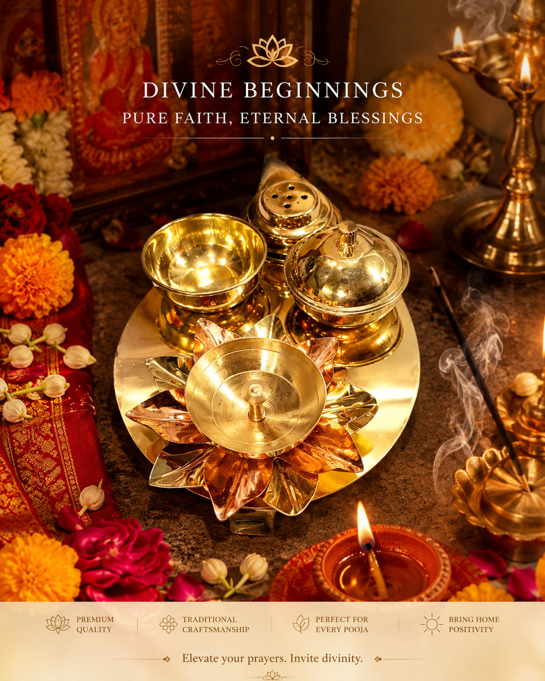 Shubh Aradhana brass pooja thali set for Diwali and daily rituals